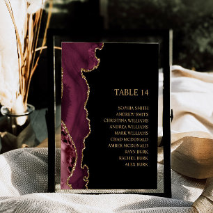 Black & Burgundy Gold Wedding Seating Chart Cards