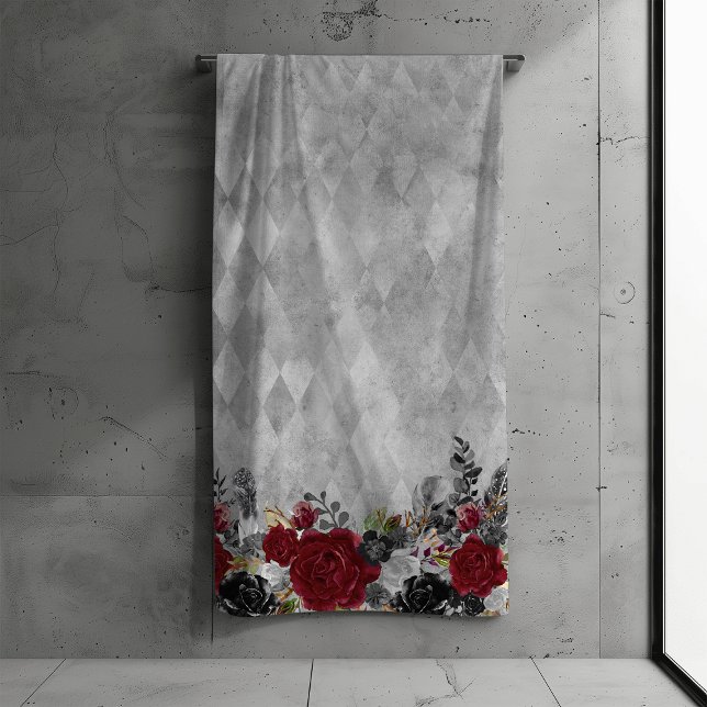 Black Burgundy Goth Flower Rose Bath Halloween  Towel Set (Creator Uploaded)