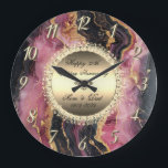 Black Burgundy Marble 50 Wedding Anniversary Large Clock<br><div class="desc">Elegant gold diamonds on black and burgundy marble wedding anniversary clock.</div>