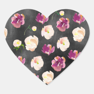Black Burgundy Peach Floral Heart Sticker