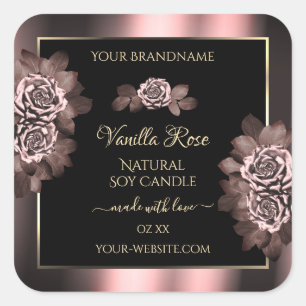 Black Burgundy Product Label Pink Roses Gold Frame