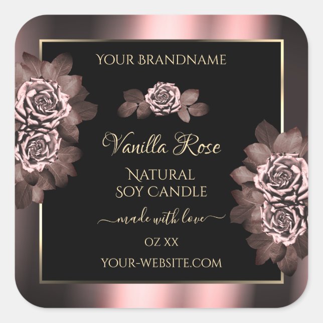 Black Burgundy Product Label Pink Roses Gold Frame (Front)