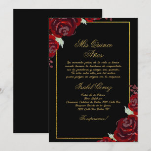 Black Burgundy Quinceanera invitation