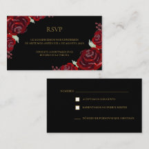 Black burgundy quinceañera RSVP Card 