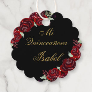 Black Burgundy  Quinceañera Thank You ornament Favour Tags