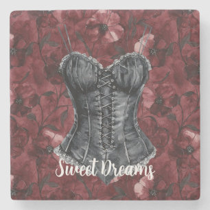 Black Burgundy Red Corset Stone Coaster
