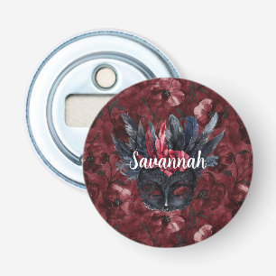 Black Burgundy Red Feathers Mask Bottle Opener