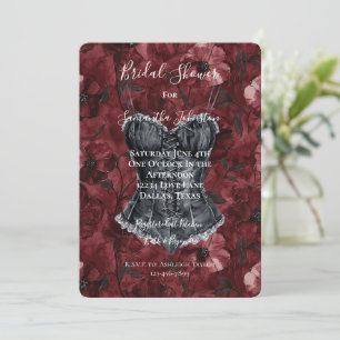 Black Burgundy Red Floral Corset Bridal Shower Invitation