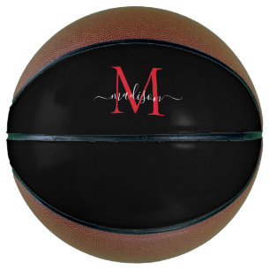 Black Burgundy Red Monogram Feminine Girly Script Basketball