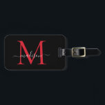 Black Burgundy Red Monogram Script Name Stylish Luggage Tag<br><div class="desc">Elegant Black Burgundy Red Monogram Script Name Stylish Bag Tag</div>