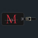 Black Burgundy Red Monogram Script Name Stylish Luggage Tag<br><div class="desc">Elegant Black Burgundy Red Monogram Script Name Stylish Bag Tag</div>