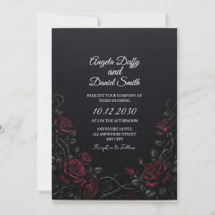 Black Burgundy Rose Wedding Invitation