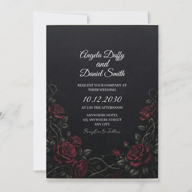 Black Burgundy Rose Wedding Invitation (Front)