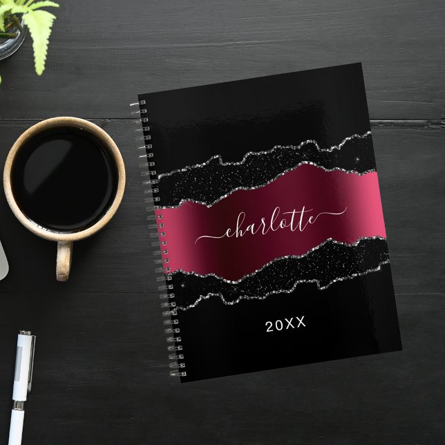 Black burgundy silver agate marble glitter 2026 planner (Creator Uploaded)