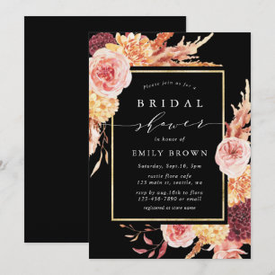 Black Burgundy Terracotta Floral Bridal Shower  Invitation