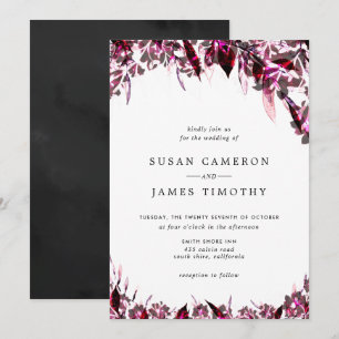 Black Burgundy watercolor wedding Invitation