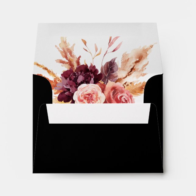 Black Burgundy Wedding Return Addressed RSVP Envelope (Back (Bottom))