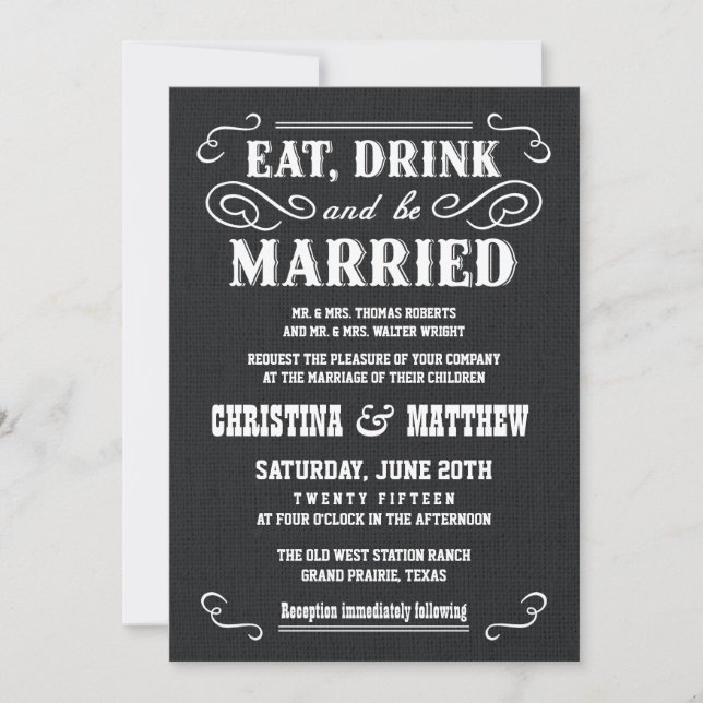 Black Burlap Country Western Wedding Invitations (Front)