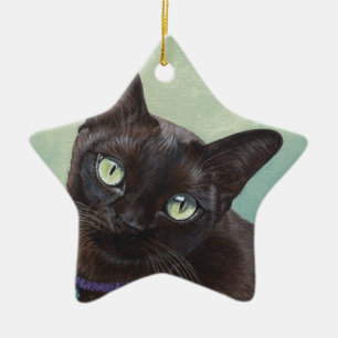 Black Burmese Cat Moose Ceramic Tree Decoration
