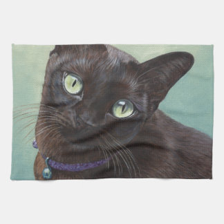Black Burmese Cat Moose Tea Towel