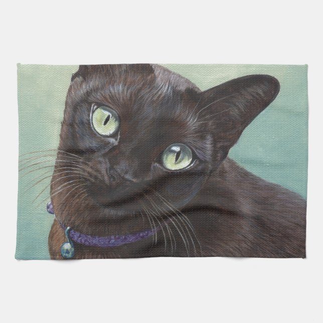 Black Burmese Cat Moose Tea Towel (Horizontal)