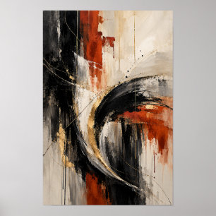 Black Burnt Orange Expressive Abstract Brushstroke Poster
