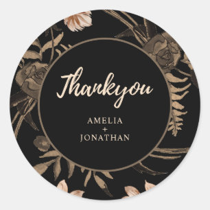 Black Burnt orange terracotta floral fall wedding Classic Round Sticker
