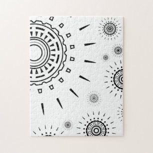 Black Burst Patterns on White Jigsaw Puzzle