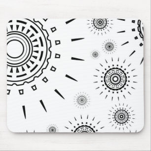 Black Burst Patterns on White Mouse Mat