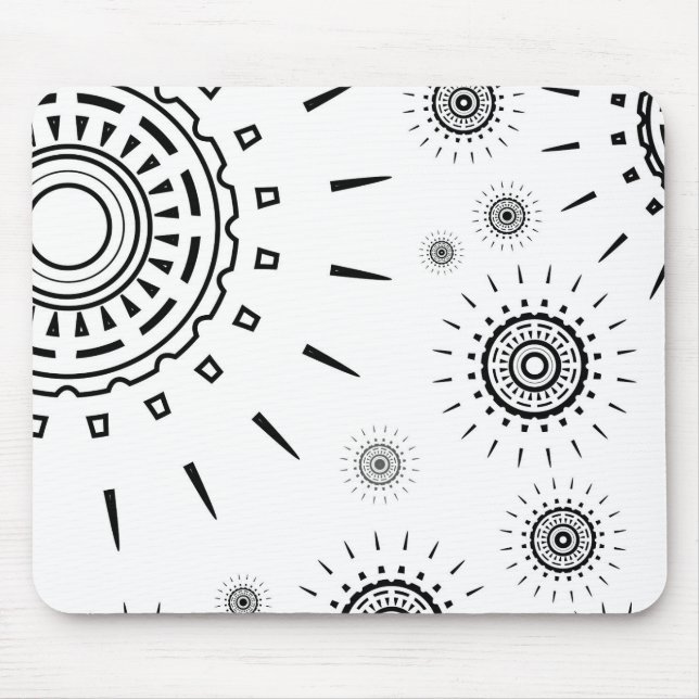 Black Burst Patterns on White Mouse Mat (Front)