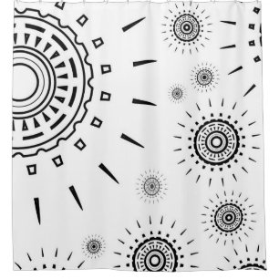 Black Burst Patterns on White Shower Curtain