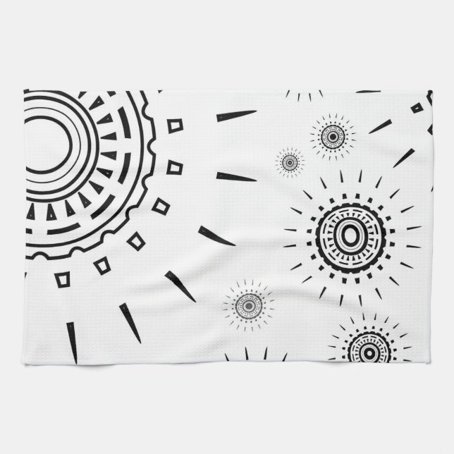 Black Burst Patterns on White Tea Towel (Horizontal)