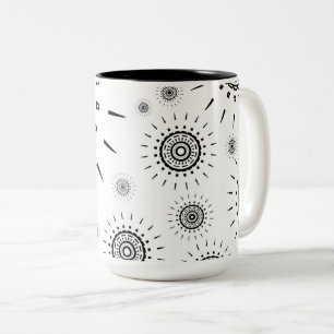 Black Burst Patterns on White Two-Tone Coffee Mug
