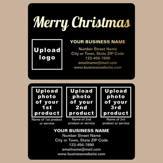 Black Business Brand on Christmas Rectangle Foil Holiday Card (Black business brand with products or services on Christmas rectangle foil holiday card.)