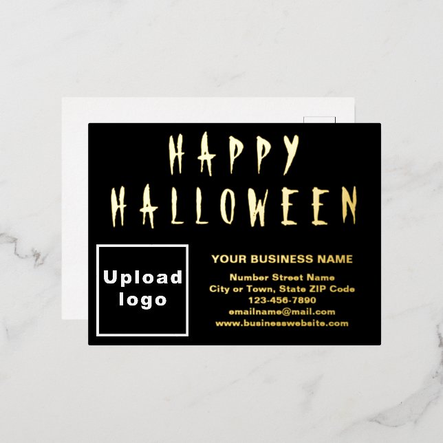 Black Business Brand on Halloween Foil Holiday Postcard (Front/Back)