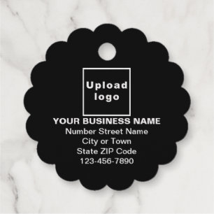 Black Business Brand on Scalloped Round Shape Favour Tags