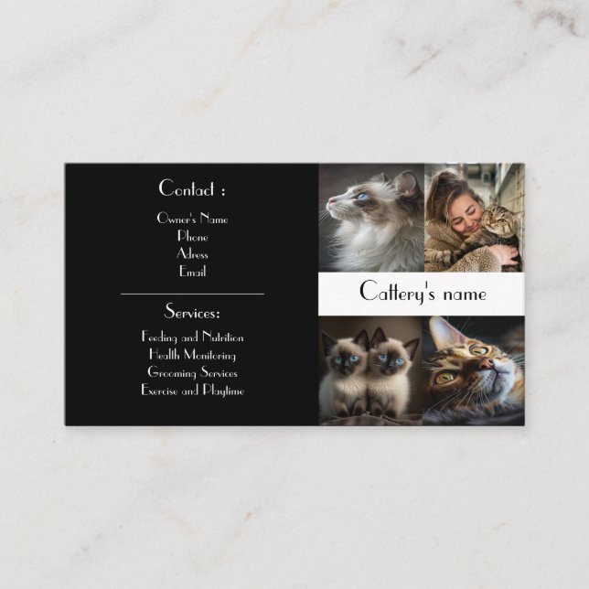 Black Business Card For Cattery Photo Collage (Front)