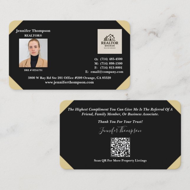 Black Business Card with Gold Border (Front/Back)