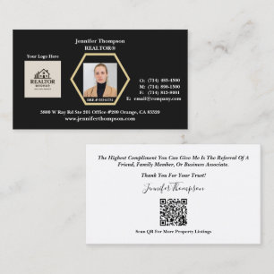 Black Business Card with Gold Hexagon Outline