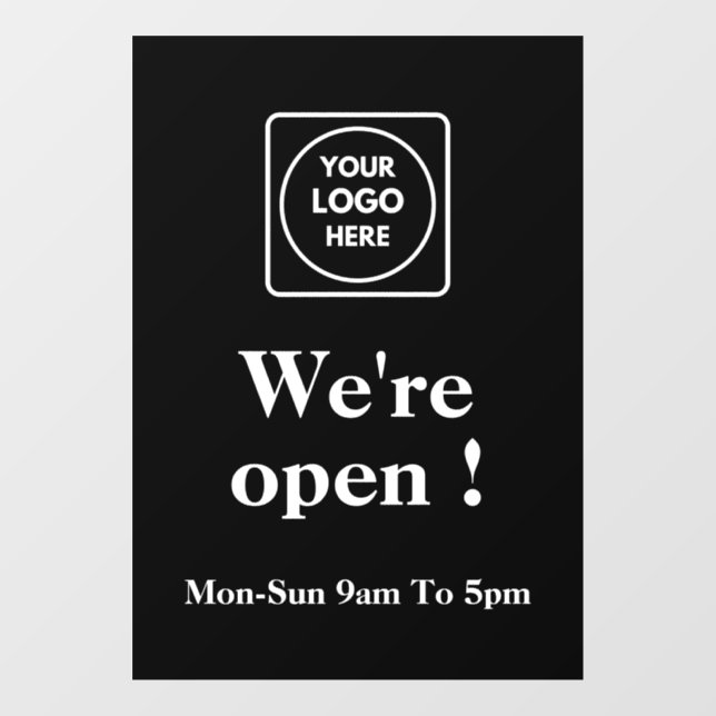 Black Business Hours | Custom Logo Storefront Window Cling (Sheet)