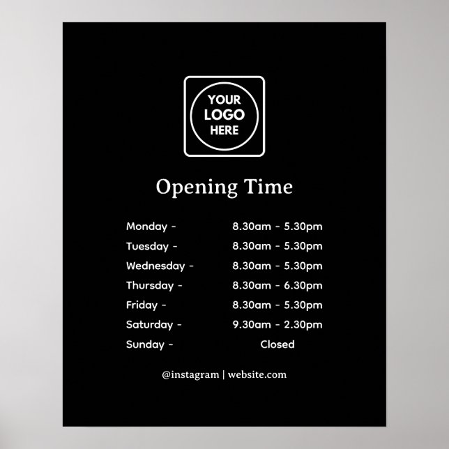 Black Business Hours Poster | Custom Store Opening (Front)