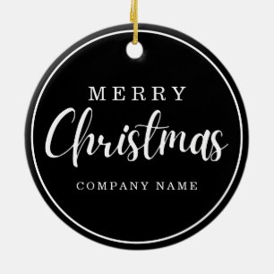 Black Business Logo Company Name Merry Christmas Ceramic Tree Decoration