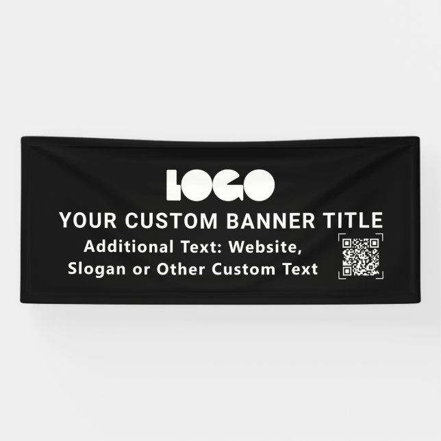 Black Business Logo Company QR Promo Custom 2,5x6 Banner (Horizontal)