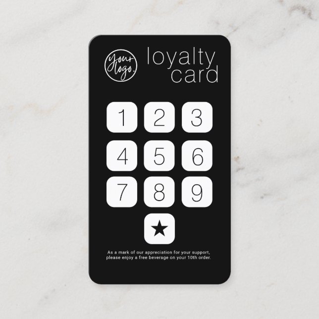 BLACK BUSINESS LOGO KEYPAD STYLE LOYALTY CARD  (Front)
