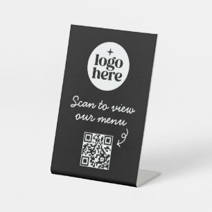 Black Business Logo Menu QR Code Pedestal Sign