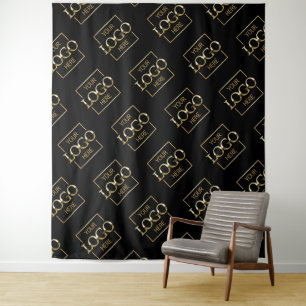 Black Business Logo Pattern Trade Show Backdrop Tapestry