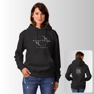 Black Business logo QR code Company brand Women Hoodie