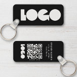 Black Business Logo & QR Code, Company  Horizontal Key Ring<br><div class="desc">Personalised light and waterproof Logo Keychains with a simple minimal design. Add your URL to create QR Code,  logo and text.</div>