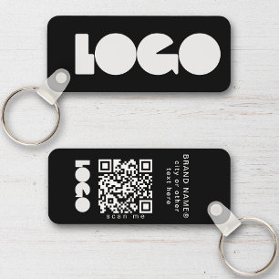 Black Business Logo & QR Code, Company Horizontal Key Ring