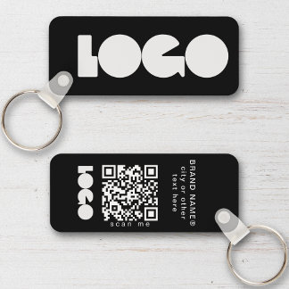 Black Business Logo & QR Code, Company  Horizontal Key Ring